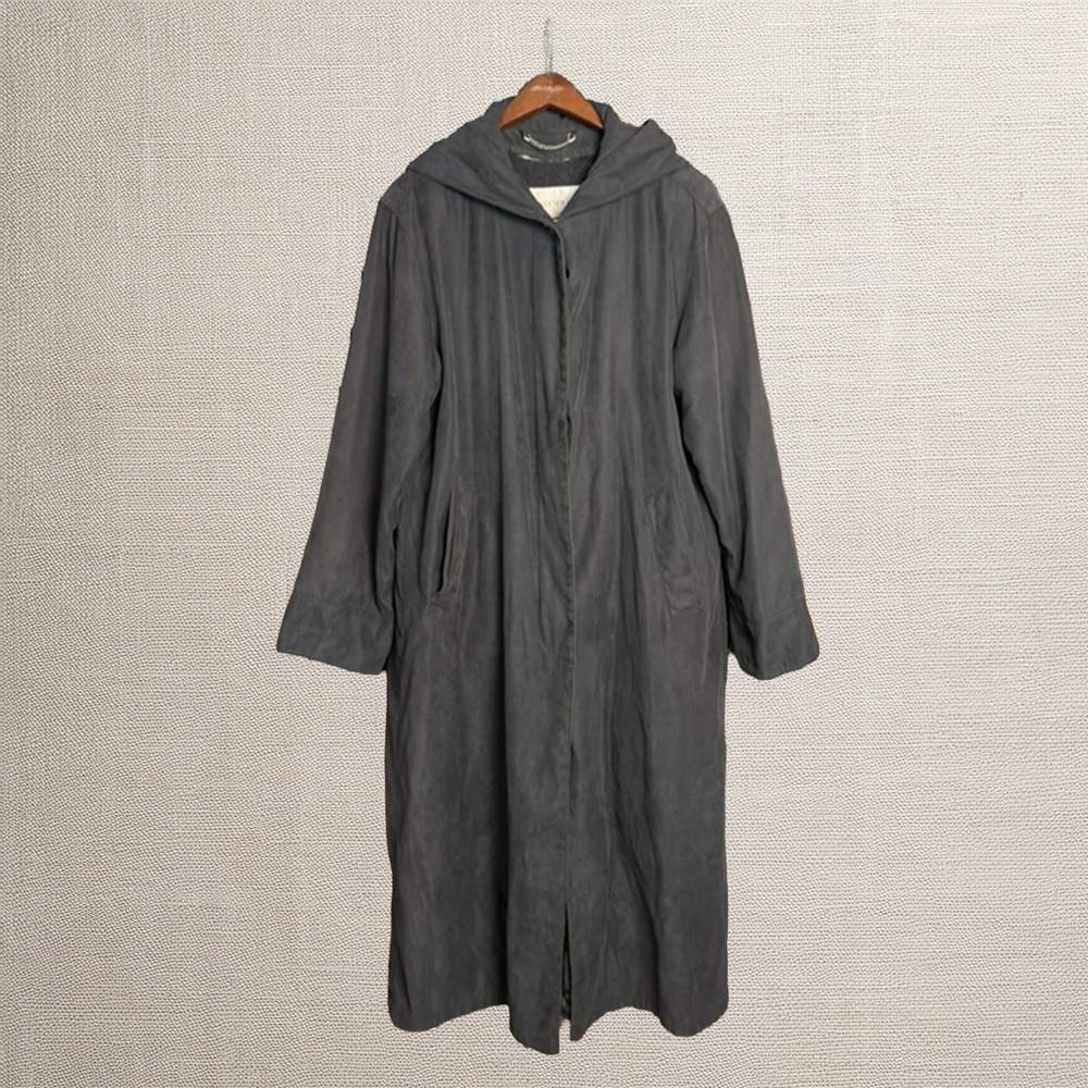 Jones New York Hooded Trench Coat Black Wool Lined Long Jacket Women 4